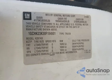 2008 Chevrolet Silverado 2500Hd Lt1 z USA, uszkodzony, nr VIN 1GCHK23K38F184901